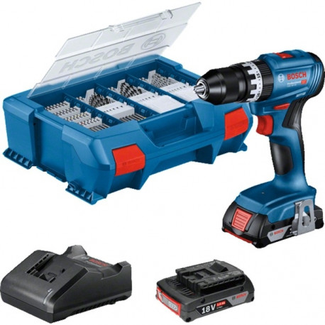 Bosch cordless combi drill driver GSB 18V-45 Professional, 18Volt (blue/black, 2x Li-ion battery 2.0