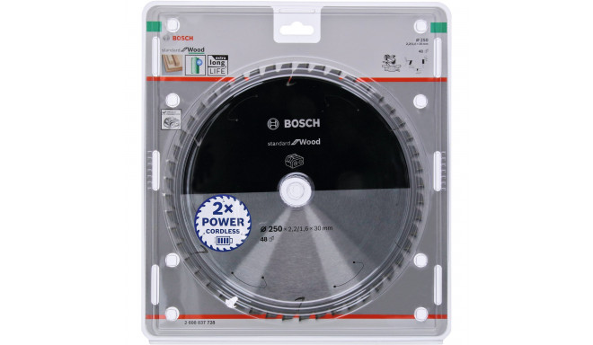 Bosch circular saw blade Standard for Wood, 250mm, 48Z (bore 30mm, for cordless chop saws)