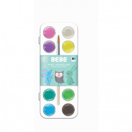 Akvarellvärvid BEBE Kids Pastel,12värvi +pintsel, plastkarbis Interdruk