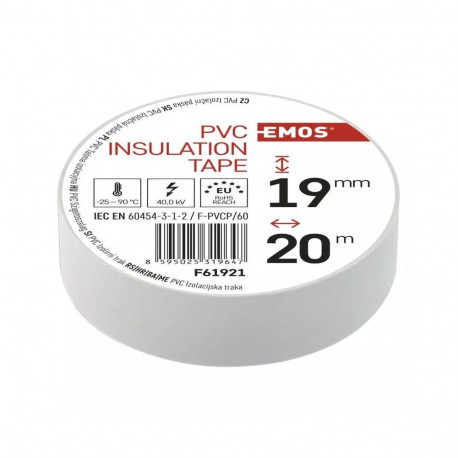Electrical Insulation Tape PVC 19mm x 013mm x 20m, White