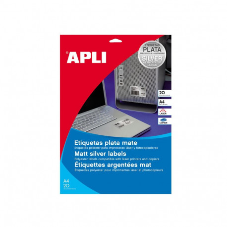 Etiketid Apli 210 x 297 mm 20 l, ümar nurk, hõbe, v-kindel