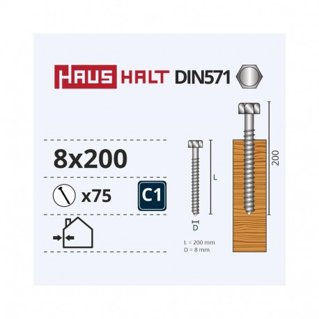 laudkruvi DIN571 8.0X200 valge tsink
