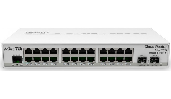 Mikrotik  Switch||CRS326-24G-2S+IN|24x10Base-T / 100Base-TX / 1000Base-T|2xSFP+|CRS326-24G-2S+IN