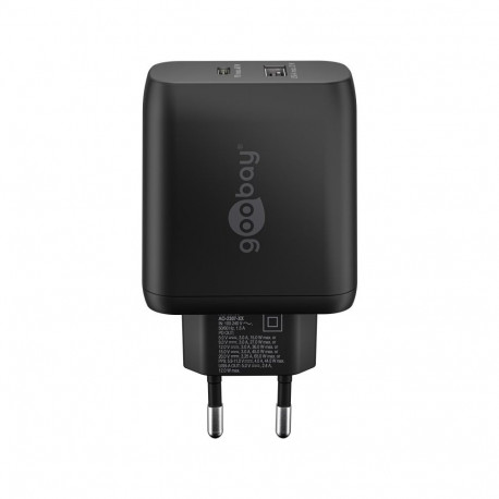 goobay Power and charge adapter 230V 1x USB-C, 1x USB-A PD, 65W, black