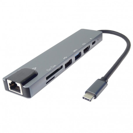 PremiumCord USB-C to HDMI + USB3.0 + USB2.0 + PD + SD/TF + RJ45 Adapter