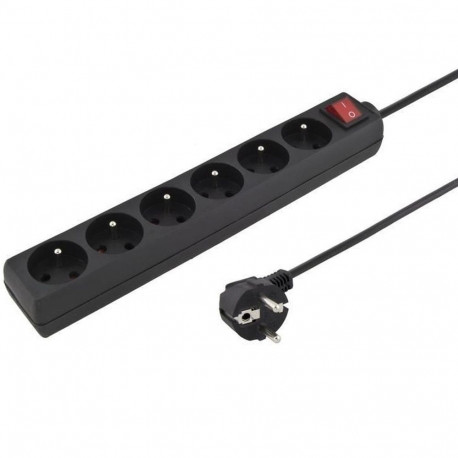 PremiumCord Power Strip 230V 5m 6 outlets, power switch, black