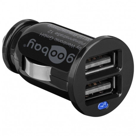 goobay Dual Car Power adapter 12V to 2x USB 2,1A, USB-C cable, black