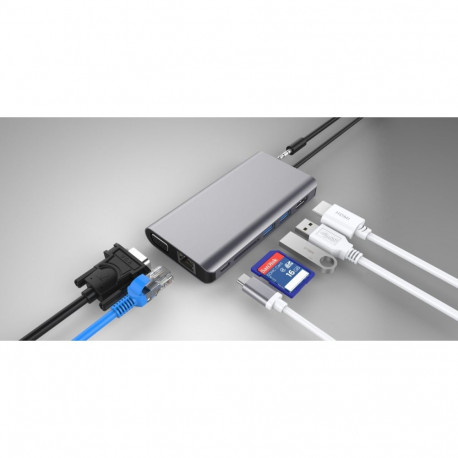 PremiumCord Adapter USB-C to HDMI+VGA+RJ45+2xUSB3.0+SD card +3,5mm+PD charge