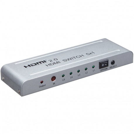 PremiumCord 4Kx2K@60Hz HDMI switch 5:1 metal with remote control and power adapter