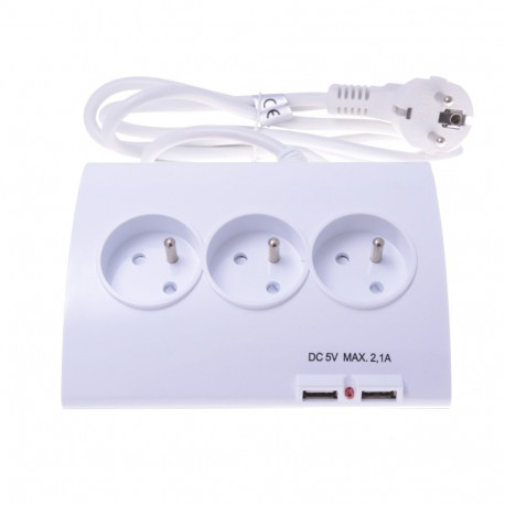 PremiumCord Extension power cord 230V 2m 5 outlets, power switch, 2x USB