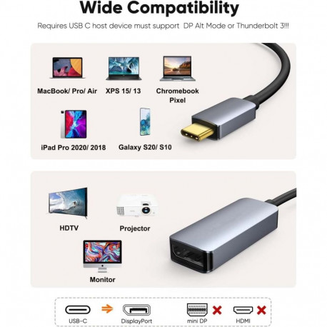 PremiumCord Adapter USB-C to DisplayPort, resolution 8K@60Hz,4K@120Hz,1080p