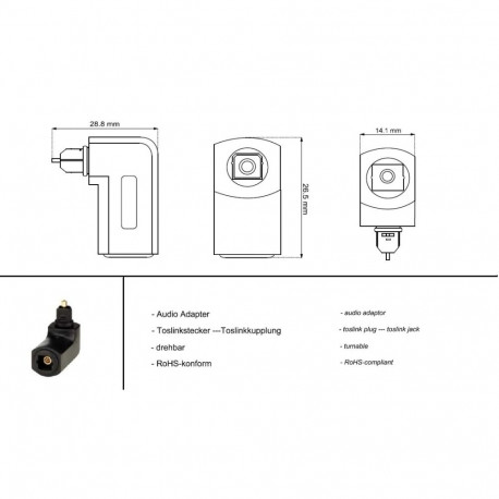 PremiumCord TOS optical adapter TOS(M) - TOS(F) angled