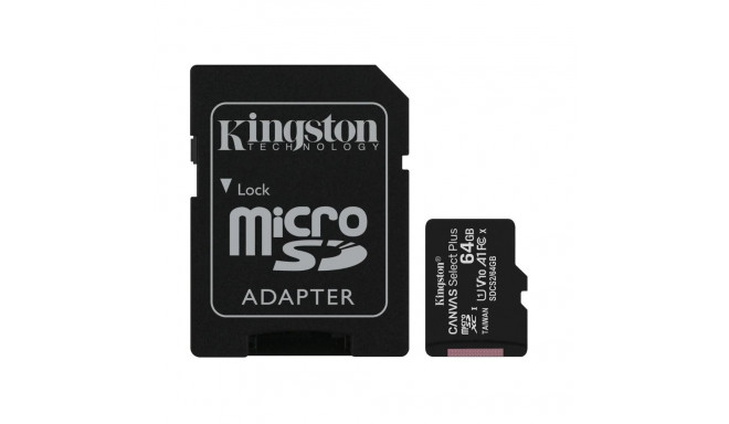 Kingston Canvas Select Plus microSDXC 64GB U1/V10/A1, čtení 100MB/s + SD adaptér