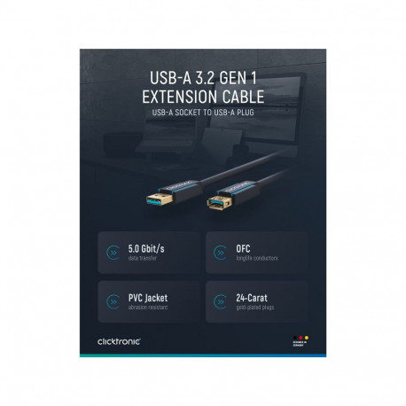 ClickTronic HQ OFC extension USB3.0 cable, A-A, gold plated, 1,8m