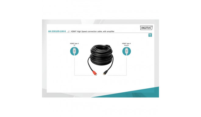 DIGITUS HDMI 3D connection cable, with amplifier, Type A 40.00m, CU, AWG24, 2x shielded, M/M, UL, go