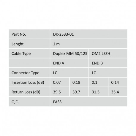 DIGITUS Fiber Optic Patch Cord, LC to LC Multimode 50/125 µ, Duplex Length 1m