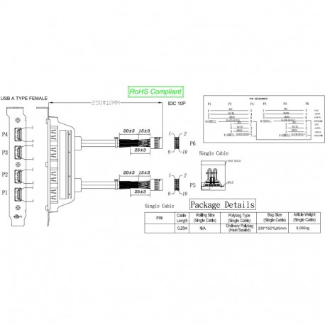 PremiumCord USB slot bracket (4x type A) spec. wiring