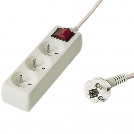 PremiumCord Power Strip 230V 2m 3 outlets, power switch
