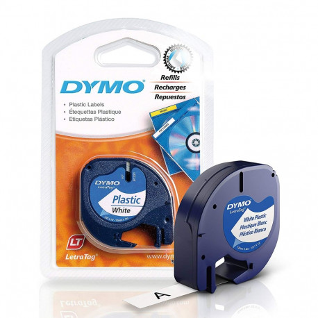DYMO LetraTag Plastiklint 12mm x 4m / must valgel (S0721560 / S0721660) – 10 tk.