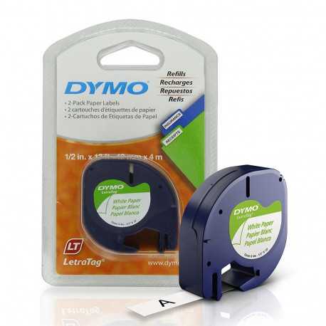 DYMO LetraTag Paper Tape 12mm x 4m / must valgel (S0721500 / S0721510) - 10 tk.