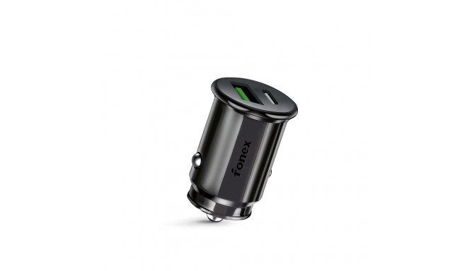 Car Charger 36W USB + Type-C PD By Fonex Black