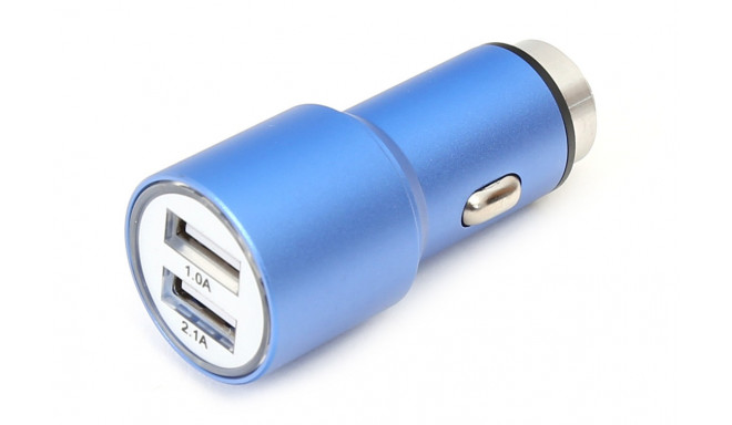 Omega зарядное устройство в автомобиль 2xUSB 2100mA Metal, blue (43343) (открытая упаковка)