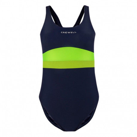 Kostium kąpielowy dla dziewczynki Crowell Swan kol.02 granatowo-limonkowo-zielony  146cm
