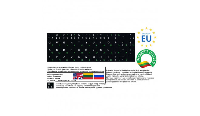 Keyboard stickers - EN-US/LT/RU - 11,8 mm x 11,8 mm | 0,46 in x 0,46 in - Laminated, Individually cu