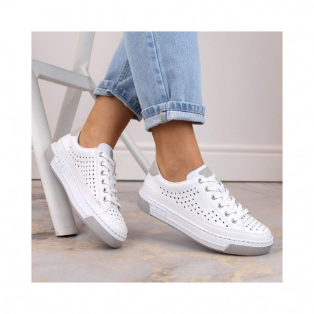 Rieker W RKR642 openwork leather shoes white (37)