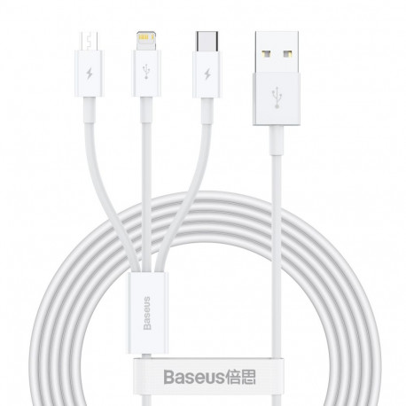 Baseus Superior USB-kaabel - Lightning | micro USB | USB Type 3,5 A 1,5m valge (CAMLTYS-02)
