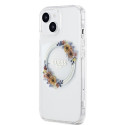 Guess PC|TPU Flowers Ring Glossy Logo MagSafe Kaane iPhone 13 läbipaistev