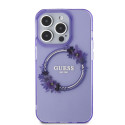 Guess PC|TPU Flowers Ring Glossy Logo MagSafe  Kaane iPhone 15 Pro Max lilla