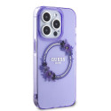 Guess PC|TPU Flowers Ring Glossy Logo MagSafe  Kaane iPhone 15 Pro Max lilla