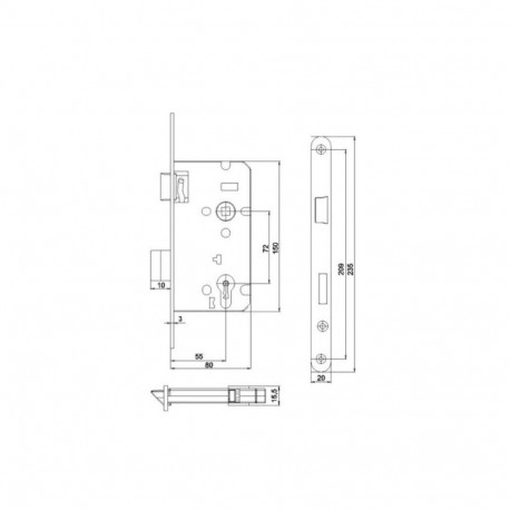 MORTISE LOCK WC Z7ACL 72/55 LEFT W ZN