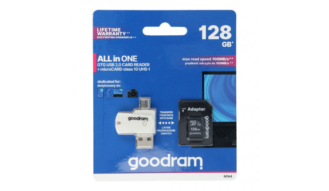 GOODRAM card reader USB A + Micro USB ALL IN ONE M1A4 + memory card micro SD 128GB with adapter SD