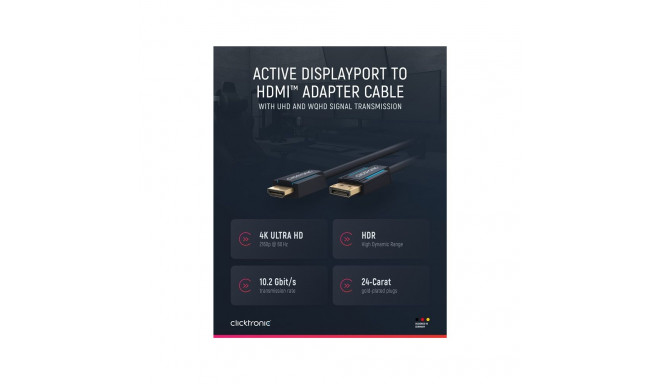 ClickTronic HQ OFC cable DisplayPort - HDMI type A, 4K@60Hz gold plated, 3D, M/M, 1m