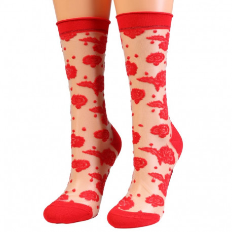 SOKISAHTEL KATHERINE punased lillelised õhukesed sokid 444