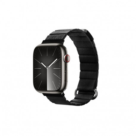 Crong Eclipse - Skórzany pasek magnetyczny Apple Watch 44/45/46/49 mm (czarny)