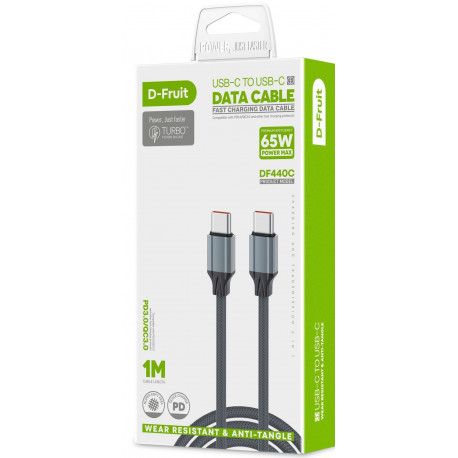 D-Fruit kaabel USB-C - USB-C 1m, hall (DF440C)