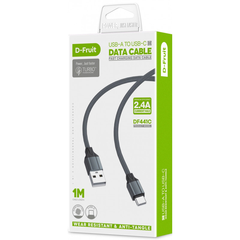 D-Fruit kaabel USB-A - USB-C 1m, hall (DF441C)