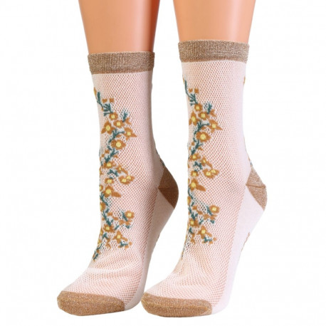 SOKISAHTEL DAISY valged lillelised õhukesed sokid 444