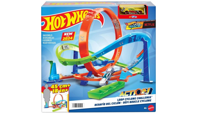 Hot Wheels Action Loop Cyclone Challenge Track Set With 1:64 Scale Toy Car, Easy Storage