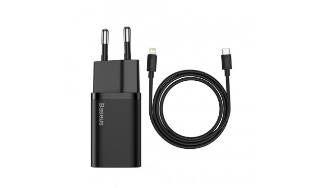 Настенное быстрое зарядное устройство Super Si 20 Вт USB-C QC3.0 PD Lightning с кабелем 1 м, черный
