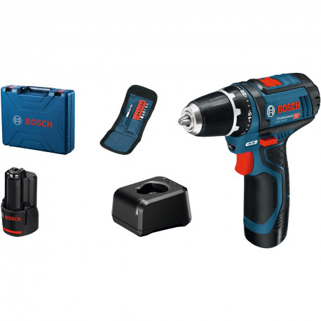 Akku-Bohrschrauber GSR 12V-15 Professional, 12Volt (blau/schwarz, 2x Li-Ionen Akku 2,0Ah, 10 Bits, K