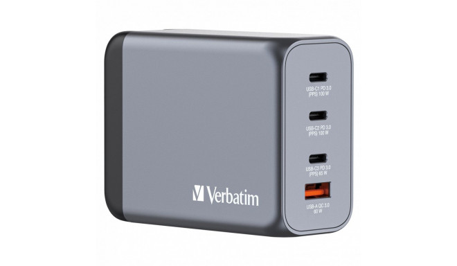 USB-laadija seinapesasse Verbatim GaN 200W, 2xUSB-C 100W, 1xUSB-C 65W (PD3.0), USB-A Qualcomm QuickC