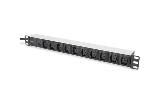 Digitus aluminum outlet strip, 10 outlets, 2 m supply IEC C14 plug