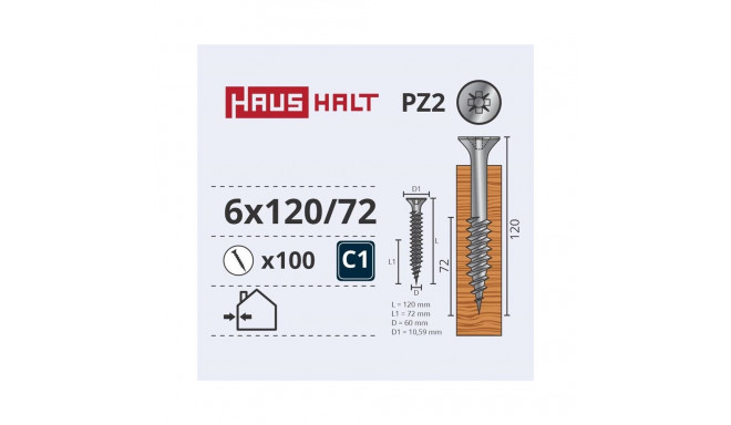 CHIPBOARD SCREW 6.0X120/72 WHITE ZP(100)