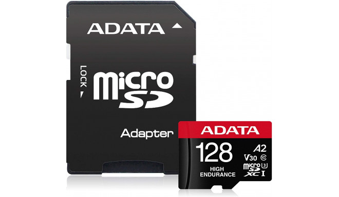 ADATA High Endurance MicroSDXC Card 128 GB Class 10 UHS-I/U3 A2 V30 (AUSDX128GUI3V30SHA2-RA1)