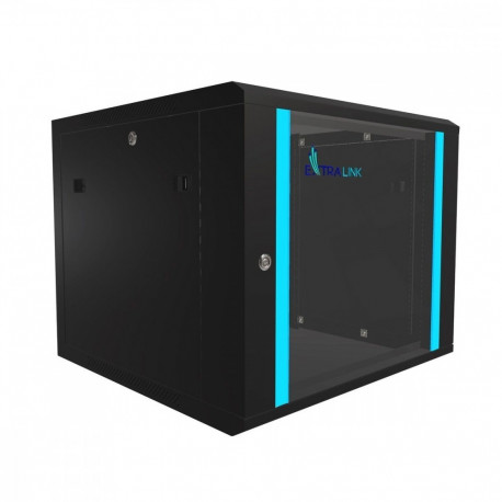 Wall cabinet rack 9U 600x600 black glass door