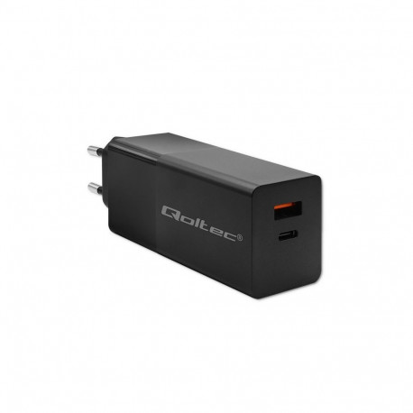 Qoltec 52382 GaN POWER PRO charger | 1xUSB type C | 1xUSB A | 100W | 5-20V | 1.5-5A | PD | Black